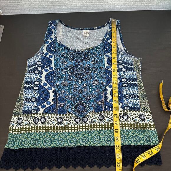 BILA Blue Printed Scoop Neck Embellished Lace Hem Tank Top Women's Size Small - Picture 8 of 10